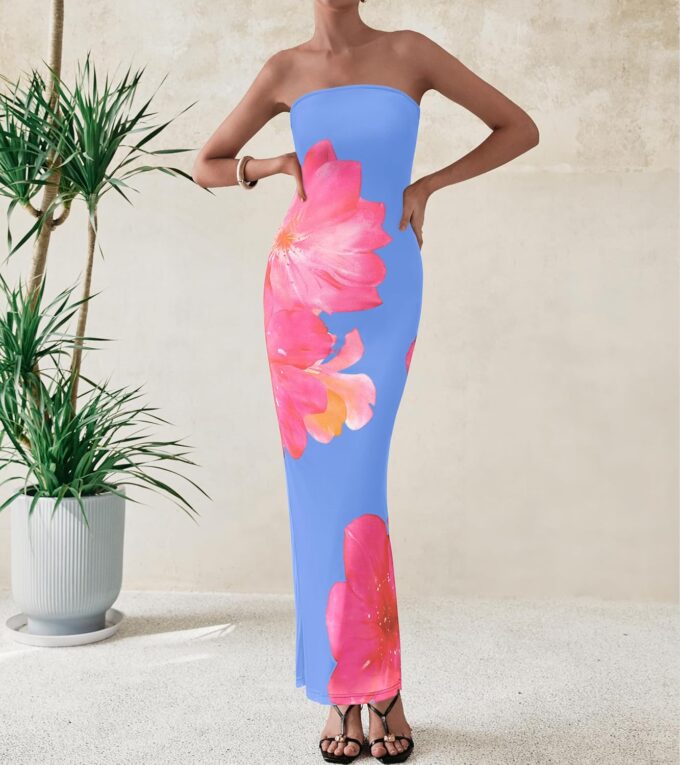 PRETTYGARDEN Women Summer Strapless Maxi Dress Bodycon Floral Sexy Long Wedding Guest Dress Formal Tube Mesh Cocktail Dresses – Bild 3