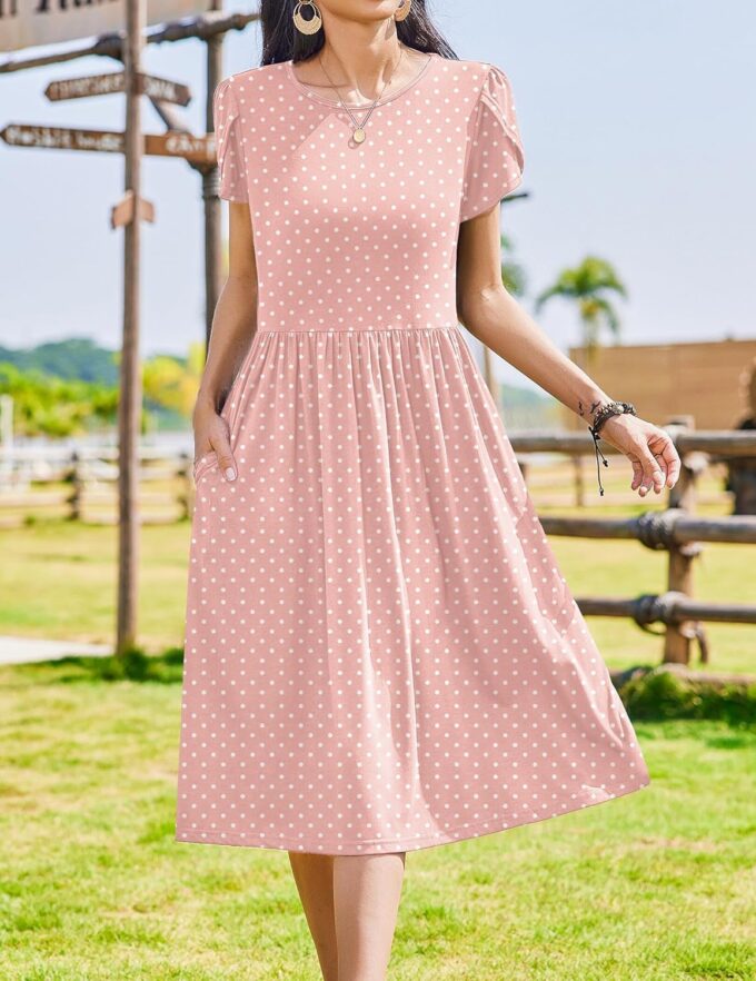 Zeagoo Women Summer Short Sleeve Midi Dress with Pockets Casual Aline Flowy Tshirt Dress Floral Vocation Beach Sundress – Bild 4