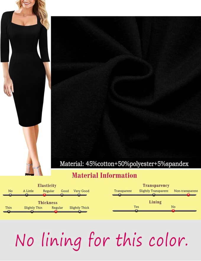 VFSHOW Damenkleid für Arbeit, Business, quadratischer Ausschnitt, figurbetontes Kleid, Büro, Retro, elegant, eng anliegend, Bleistift-Etuikleid – Bild 7