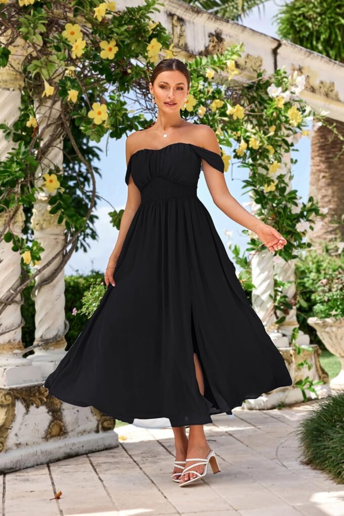 GRACE KARIN 2025 Women's Summer Floral Print Flowy A Line Maxi Dresses Sleeveless Smocked Off Shoulder Dress – Bild 6