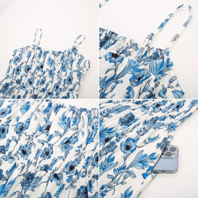 GRACE KARIN Womens 2025 Summer Maxi Dress Sleeveless Floral Spaghetti Strap Smocked Boho Beach Long Dress with Pockets – Bild 7