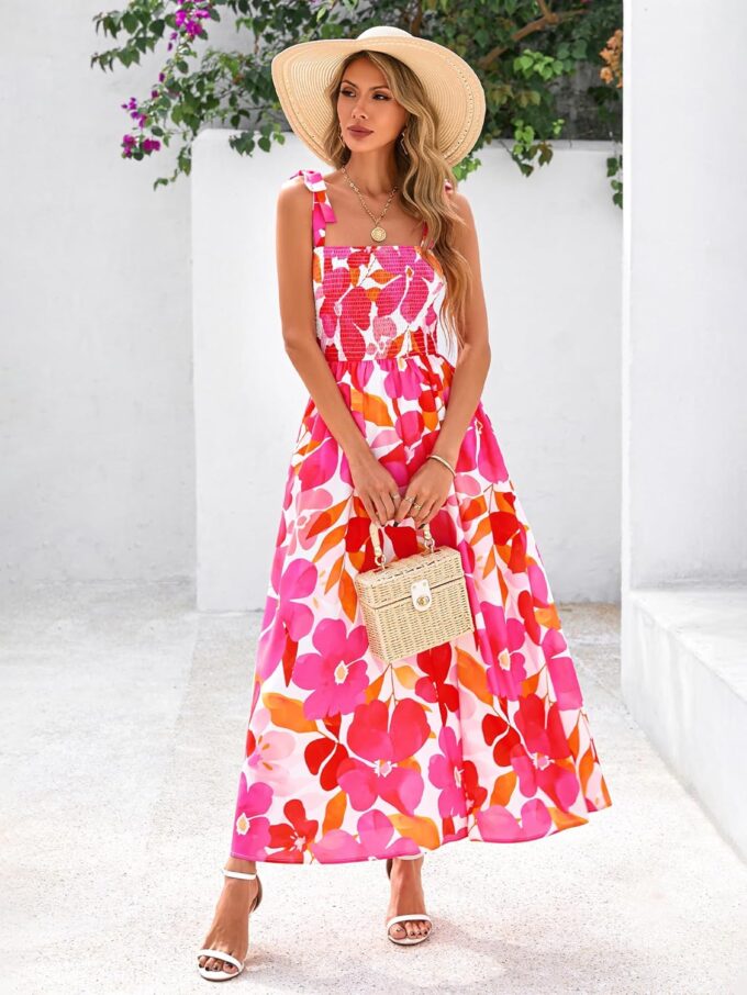 PRETTYGARDEN Womens Summer Dresses Floral Sleeveless Smocked Maxi Dress Boho Spaghetti Strap A Line Flowy Beach Long Sundress – Bild 3
