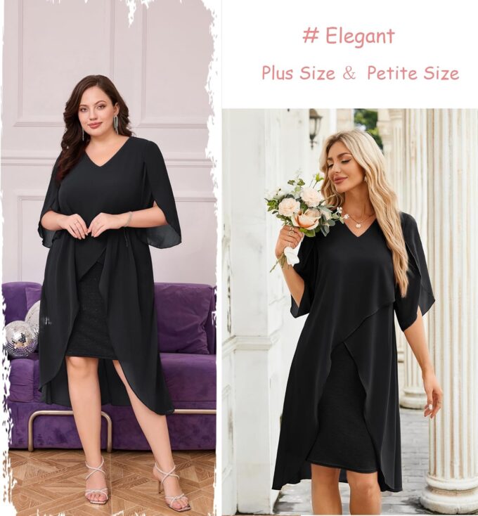Hanna Nikole Womens Plus Size Chiffon Cocktail Dress Ruffle 3/4 Sleeve Wedding Guest Party Dresses with High Low Hem – Bild 2