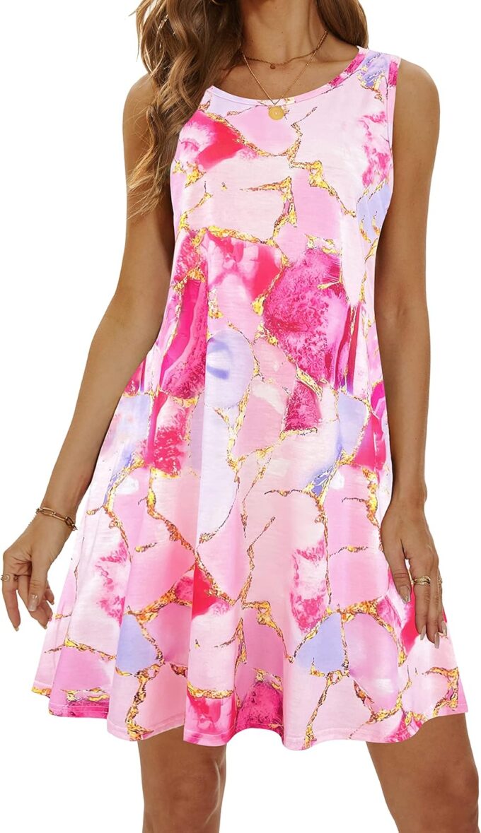 Summer Dresses for Women 2025 Casual Sundresses Beach Cover Ups Sleeveless Tshirt Swing Dress with Pockets – Bild 2