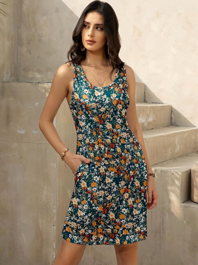 Women's Summer Dress 2025 Sleeveless Floral Boho Sundress Swimsuit Coverup Casual Loose Beach Vacation Tank Dresses – Bild 4