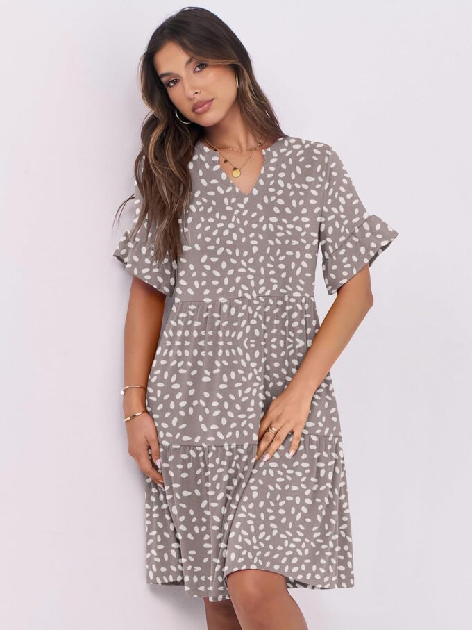 ANRABESS Womens Summer 2025 Trendy Ruffle Short Sleeve V Neck A Line Tiered Flowy Loose Casual Mini Beach Dress with Pockets – Bild 7