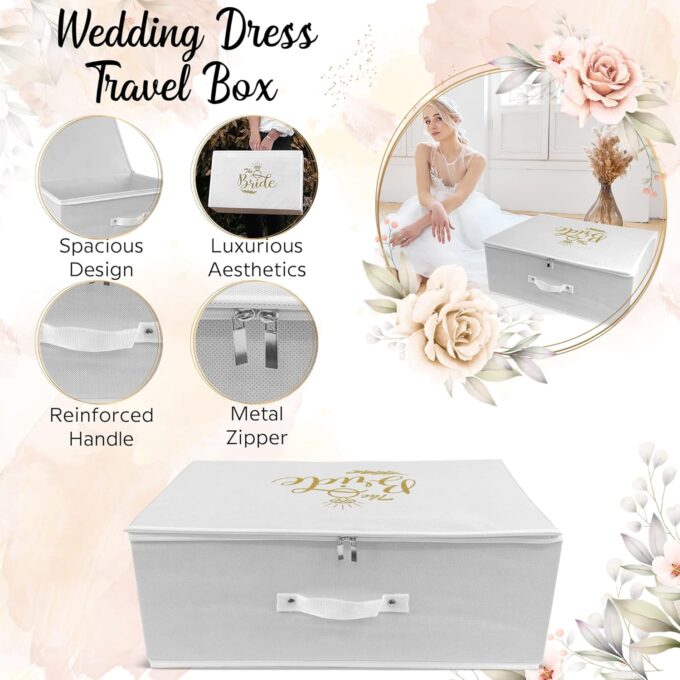 Wedcova UK Hochzeitskleid Aufbewahrungsbox | Weiß Personalisierte Brautkleider Unterbett Aufbewahrungsboxen | Unter Bett Kleidung Box mit 10 Säurefreie Tissue Papiere | Raum Organizer Box | Medium – Bild 4