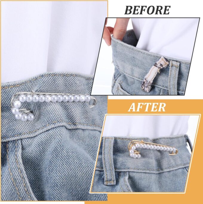 Nogeqi 4 Stück Broschennadeln Groß, Sicherheitsnadel Perlen, Schleppennadel Brautkleid, Sicherheitsnadeln Perlen Brosche Damen, Safety Pin Necklace Für Kleidung Mädchen Weihnachten – Bild 7