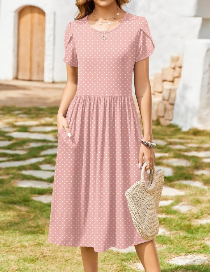 Zeagoo Women Summer Short Sleeve Midi Dress with Pockets Casual Aline Flowy Tshirt Dress Floral Vocation Beach Sundress – Bild 2