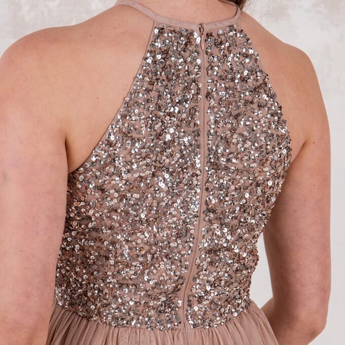 Maya Deluxe Damen Maxikleid Brautjungfer Neckholder Pailletten Verziert Abschlussball Hochzeit Dleider für Besondere Anlässe Bridesmaid Dress – Bild 5