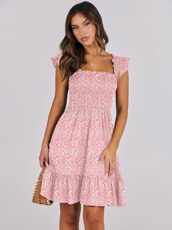 ANRABESS Women's Summer Casual Sleeveless Square Neck Dress 2025 Smocked Ruffle Backless Boho Beach Cute Teen Short Sundress – Bild 3
