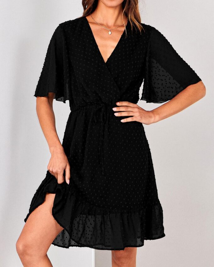 KIRUNDO Women's Summer Dresses 2025 Casual Short Sleeve V Neck Ruffle Floral Print High Waist Flowy Mini Dress with Belt – Bild 6