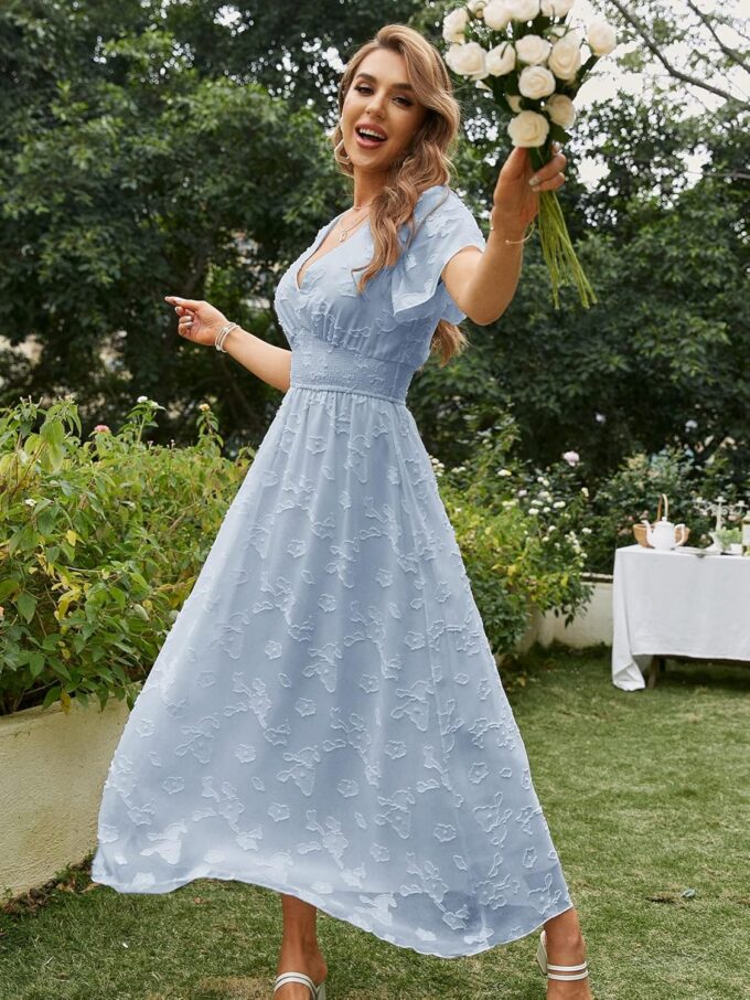 Simplee Women's Boho Floral Maxi Dress Flowy Casual V Neck Short Sleeve Wedding Guest Holiday Beach Long Dress – Bild 5