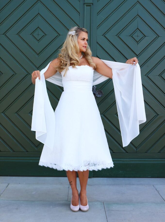 NONAME Schal Brautkleid Stola Umschlagtuch Chiffon weiß Ivory Jacke Braut 230x70 Bolero Braut – Bild 5