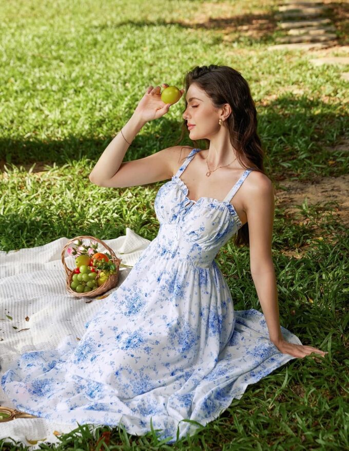 Scarlet Darkness Summer Dresses for Women 2025 Floral Corset Dress Long Milkmaid Dress – Bild 2