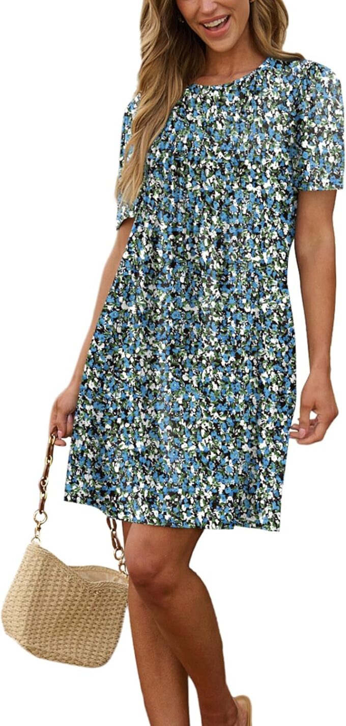 SAMPEEL Womens Pleated Front Summer Dresses Casual Short Sleeve T Shirts Dress with Pockets Vacation Beach Cover Up – Bild 3