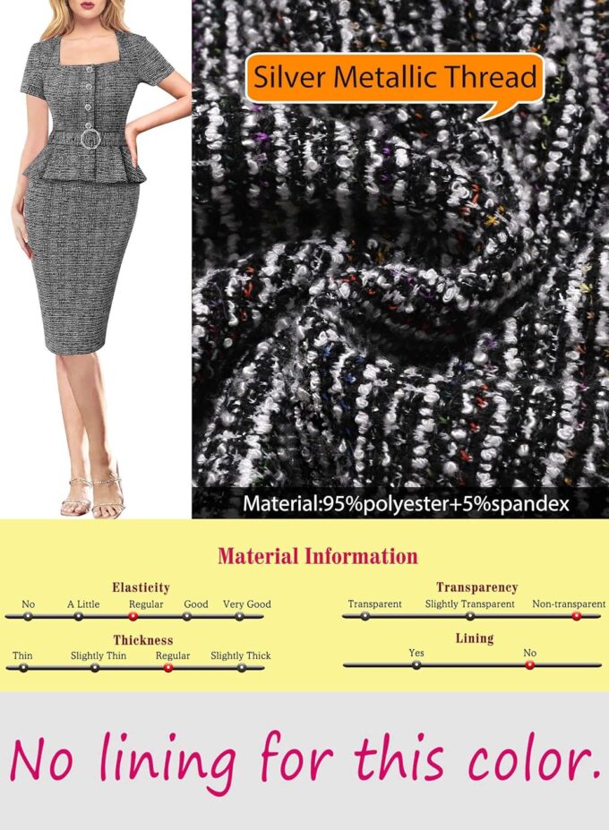 VFSHOW Damen 2024 Business Arbeit Büro Quadratischer Ausschnitt Gürtel Schößchen Knöpfe Slim Bodycon Etuikleid – Bild 8
