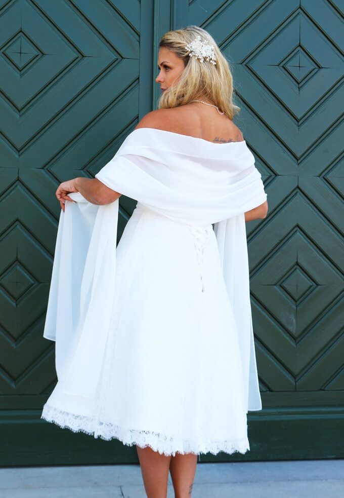 NONAME Schal Brautkleid Stola Umschlagtuch Chiffon weiß Ivory Jacke Braut 230x70 Bolero Braut – Bild 3
