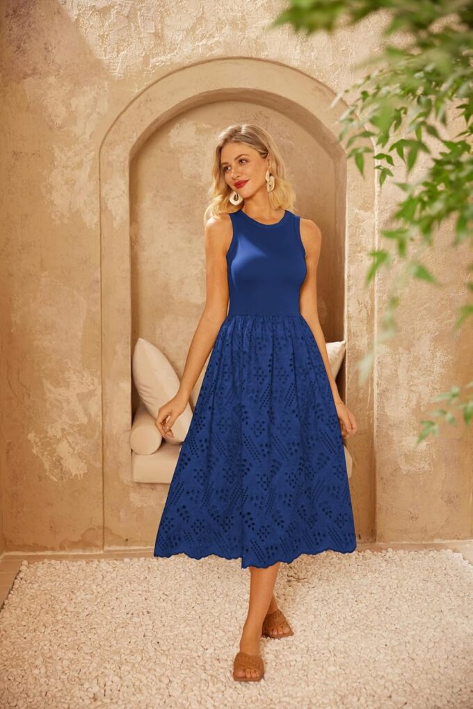 GRACE KARIN Women's Summer Sleeveless Tank Dress A Line Midi Dress Eyelet Crewneck Casual Holiday Dress with Pockets – Bild 2