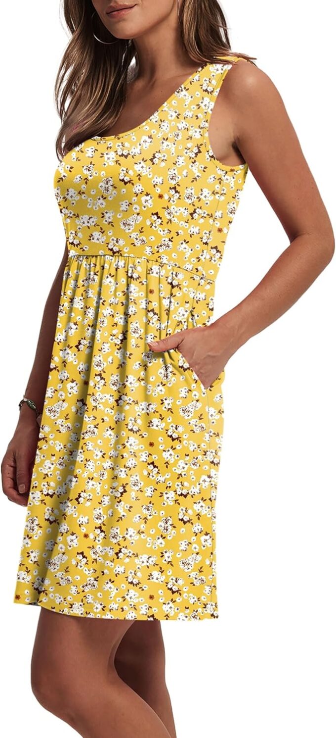 WIHOLL Women's Summer Dress 2025 A-Line Sleeveless Casual Sundress with Pockets Floral/Solid – Bild 4
