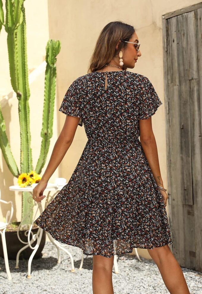 Manydress Women's Chiffon Floral Dresses Casual Summer Boho Flutter Sleeve Flowy Skater Western Dress MY112 – Bild 2