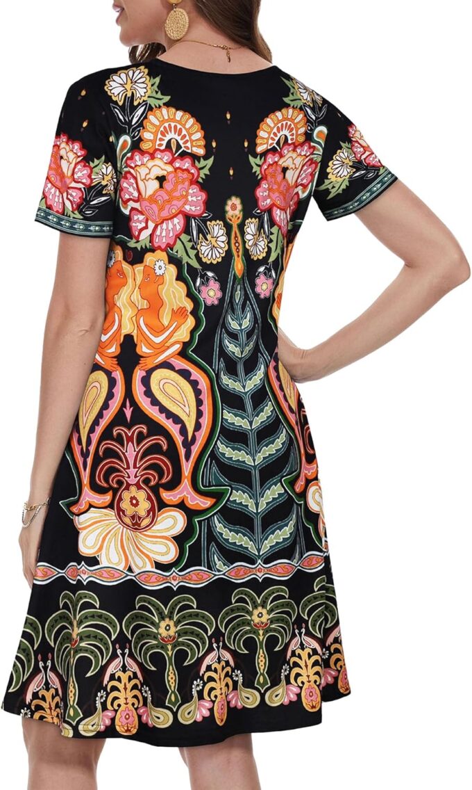 Summer Dresses for Women Casual Tshirt Short Sleeve Floral Sundress Beach Cover Ups with Pockets – Bild 5