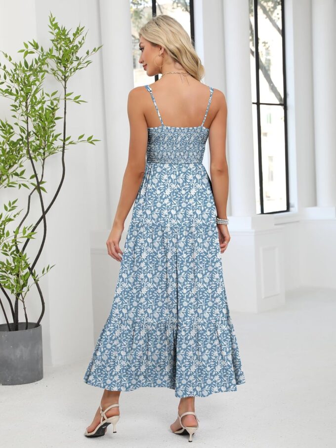 ANRABESS Women Summer Maxi Dress 2025 Square Neck Sleeveless Casual Boho Floral High Waist Slit Travel Vacation Sundress – Bild 5