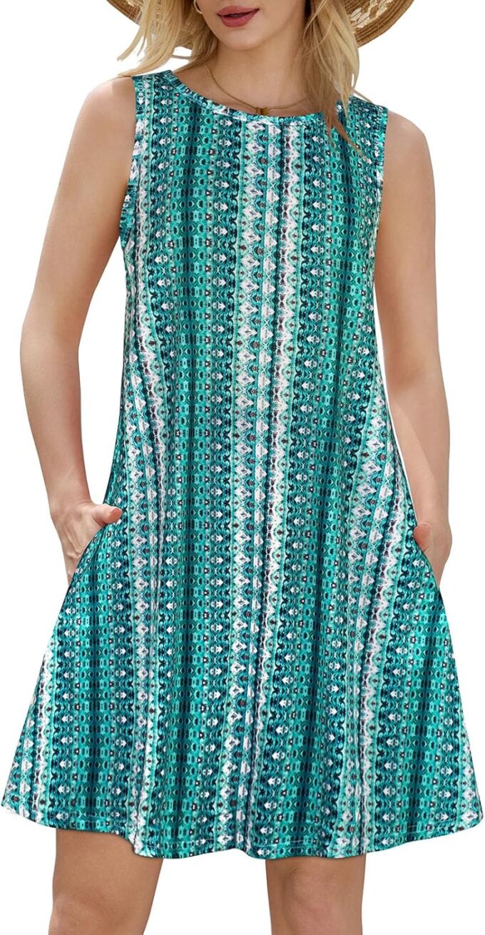 Summer Dresses for Women Beach Boho Sleeveless Vintage Floral Flowy Pocket Tshirt Tank Sundresses – Bild 2