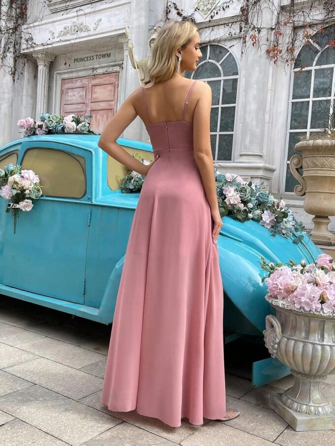 HUINI Damen Chiffon Brautjungfernkleider für Hochzeit Lang Formell Abendkleid mit Schlitz – Bild 2