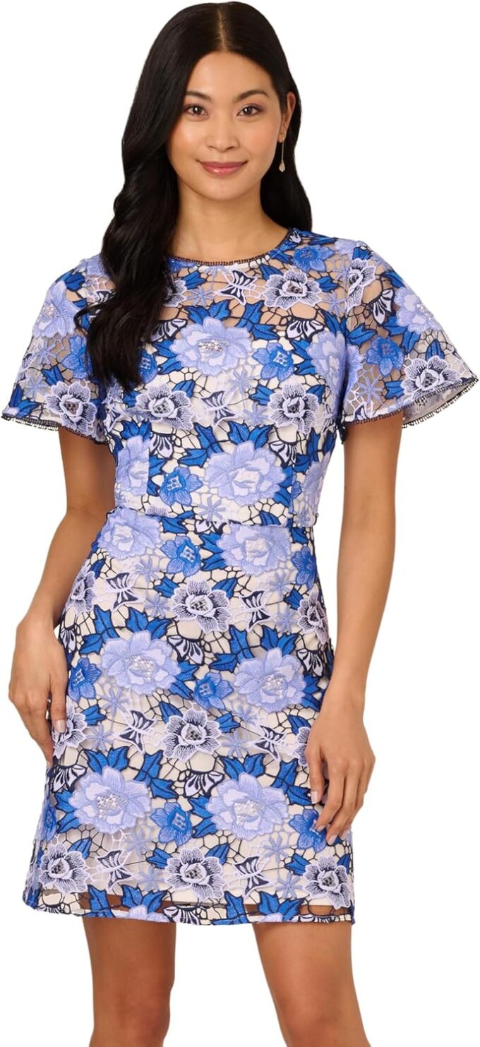 Adrianna Papell Women's Floral Embroidery Short Dress