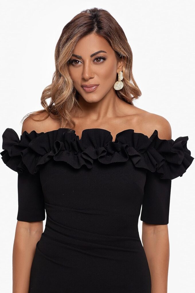 Xscape Women's Long Off The Shoulder Scuba Crepe Dress (Reg and Petite) – Bild 3