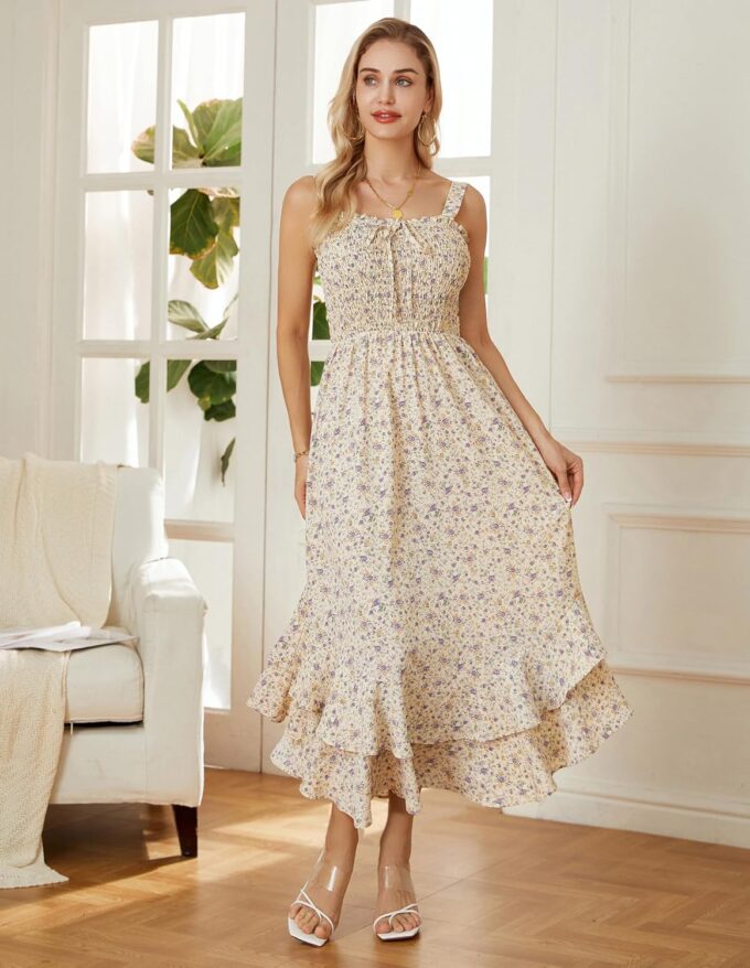 GRACE KARIN Women's 2025 Summer Floral Boho Dress Square Neck Strapped Swing A Line Sundress Beach Long Maxi Outfits – Bild 7
