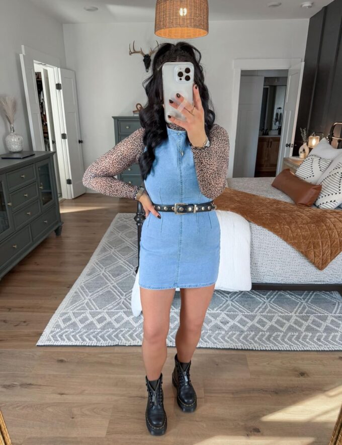 Daacee Women’s Sleeveless Bodycon Denim Mini Dress Casual Waist Tucks Zipper Tank Jean Dresses – Bild 6
