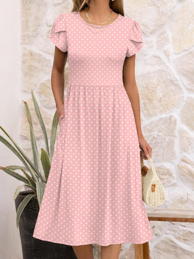 ANRABESS Women's Summer Short Sleeve A-Line Midi Dresses Casual Floral T-Shirt Dresses Flowy Beach Sundress with Pockets – Bild 5