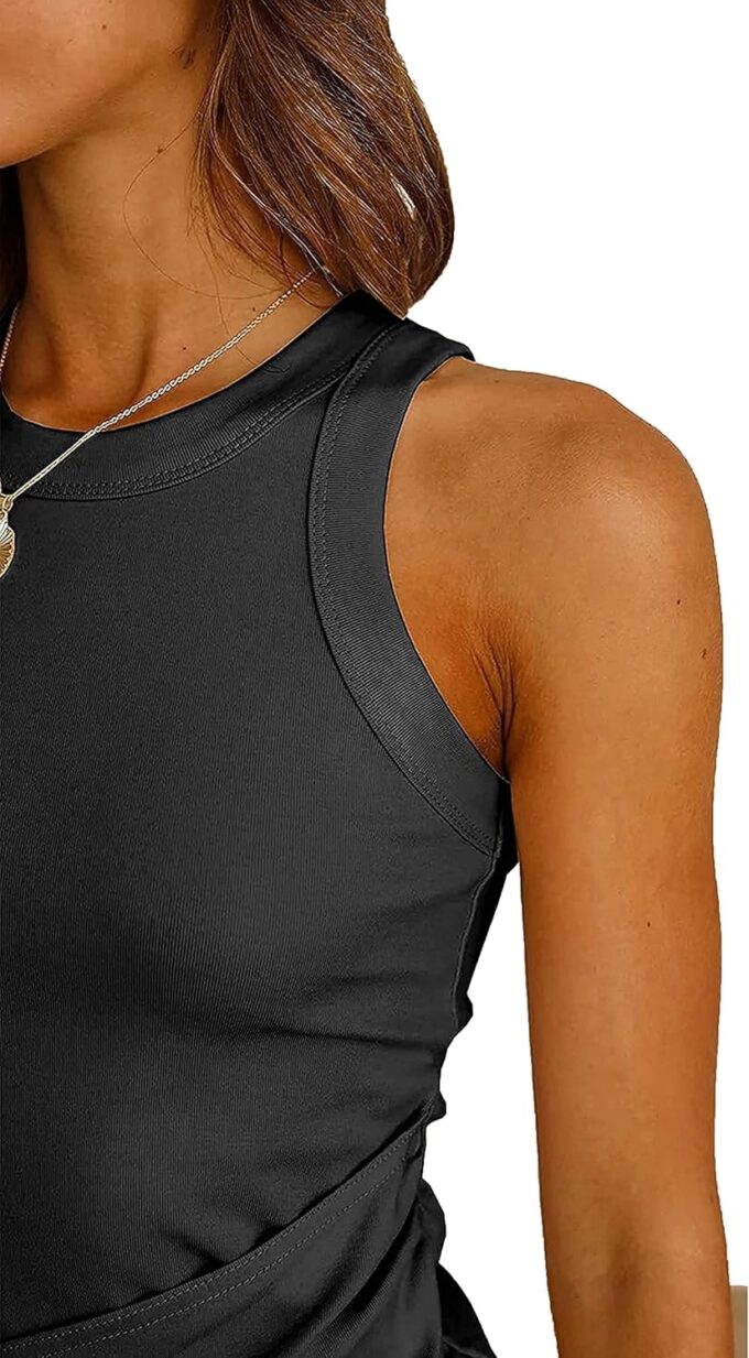 LIYOHON Women's Summer Casual Beach Dress Sleeveless Ruched Tie Tank Bodycon Wrap Mini Dresses – Bild 5