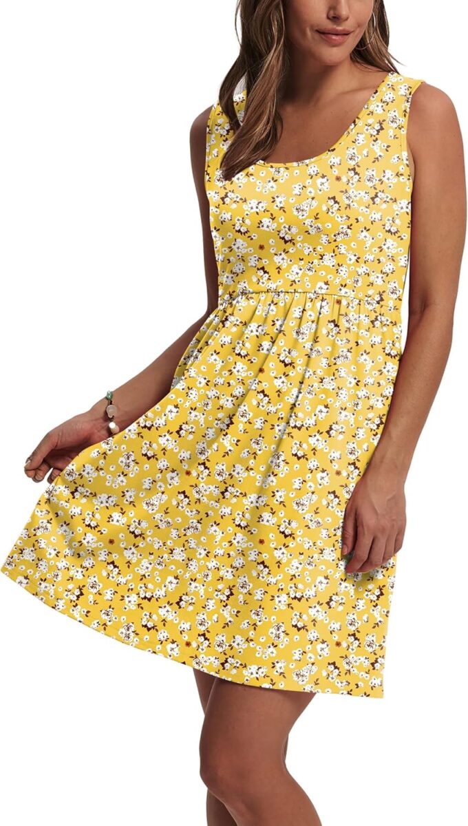 WIHOLL Women's Summer Dress 2025 A-Line Sleeveless Casual Sundress with Pockets Floral/Solid – Bild 3
