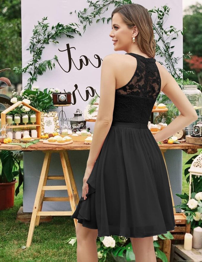 Wedtrend Cocktailkleid Elegant für Hochzeit A Linie Neckholder Rüschenkleid Abendkleid Damen Knielang Chiffon Abschlusskleid – Bild 3