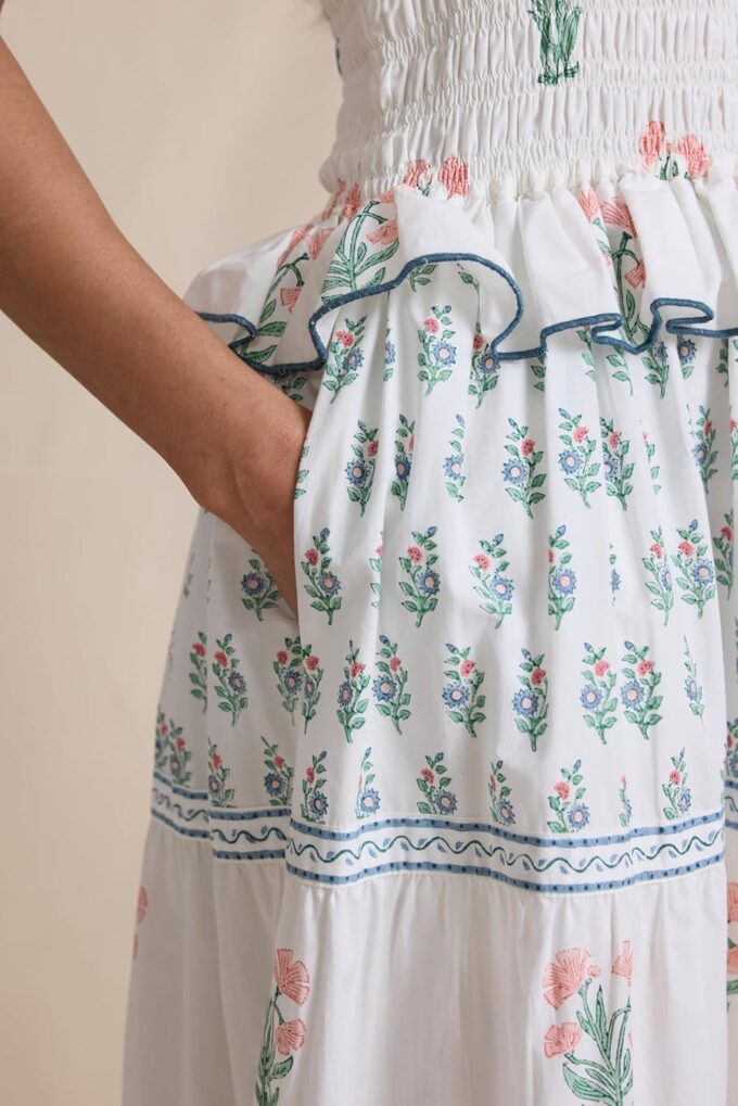 Women Summer Boho Tie Shoulder Dress Y2k Floral Smocked Flowy Long Dress Ruffle Tiered Beach Vocation Sundress – Bild 3