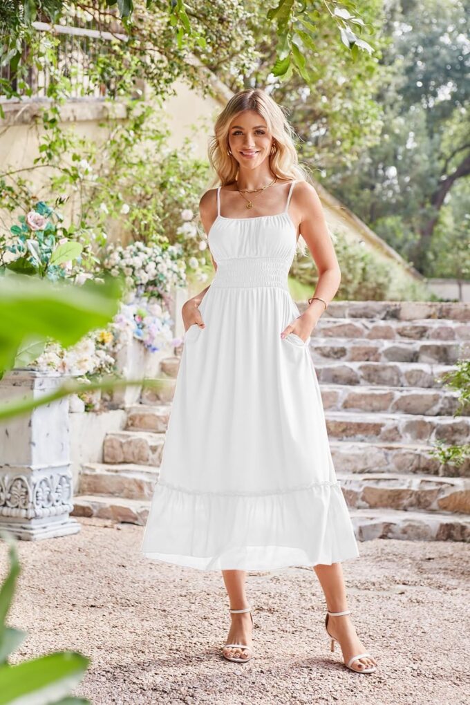 GRACE KARIN Womens 2025 Summer Dress Casual Sleeveless Spaghetti Strap Smocked Ruffle Beach Long Maxi Dress with Pockets – Bild 2