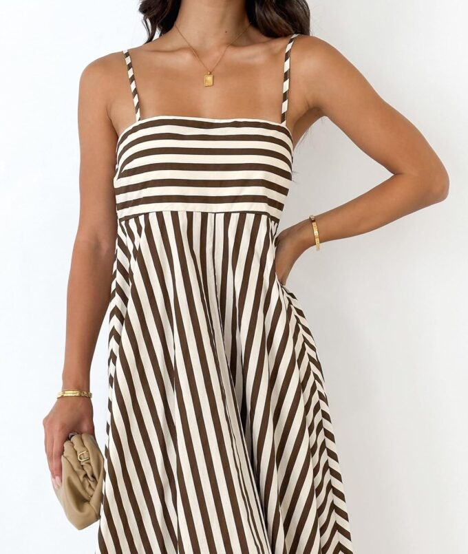 NUFIWI Women Summer Striped Maxi Dress Spaghetti Strap Cutout Ruffle Long Dress Flowy Swing Beach Vocation Dress – Bild 3