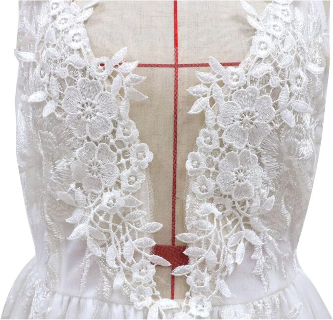 Brautkleid V-Ausschnitt Brautkleider Spitze Hochzeitskleider für Damen Brautkleid Standesamt Kleider Braut A-Linie Tüll Kleid Brautkleid Prinzessin Ballkleider Lang mit Schleppe – Bild 3