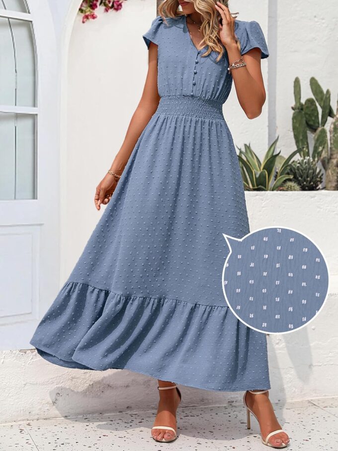 PRETTYGARDEN Womens Dresses 2025 Summer Maxi Dress Boho Short Sleeve V Neck Swiss Dot Ruffle Tiered Smocked Flowy Long Dress – Bild 3