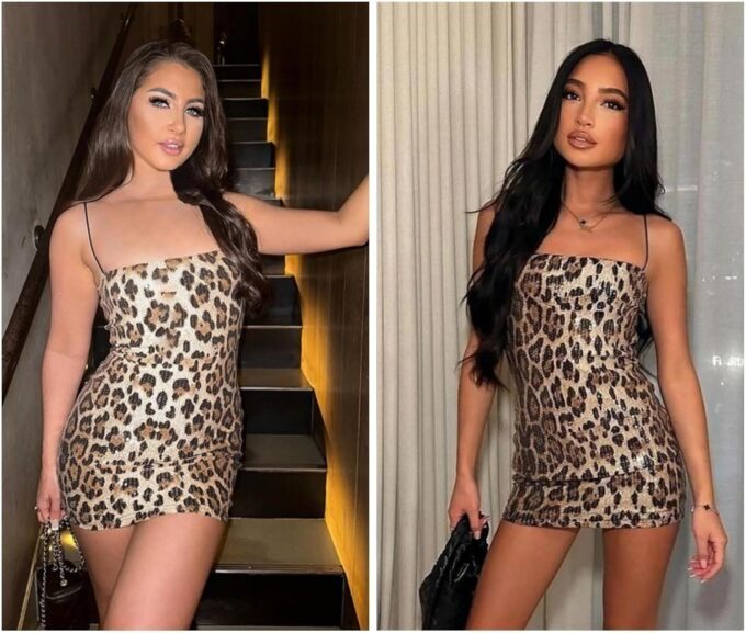 RARITYUS Women's Glitter Sequin Leopard Print Mini Dress Sexy Sleeveless Spaghetti Strap Bodycon Short Dress Party Club Dress – Bild 6