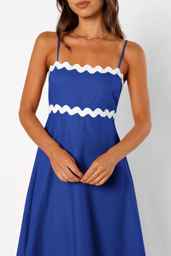 dowerme Women Summer Dresses 2025 Spaghetti Straps Sleeveless Smocked Rickrack Trim Boho Flowy Loose A-Line Midi Dress – Bild 8