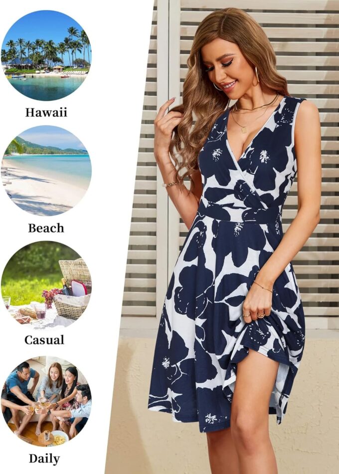 GUBERRY Womens Wrap V Neck Sleeveless Sundress Summer Flare Tank Dress with Pockets … – Bild 5
