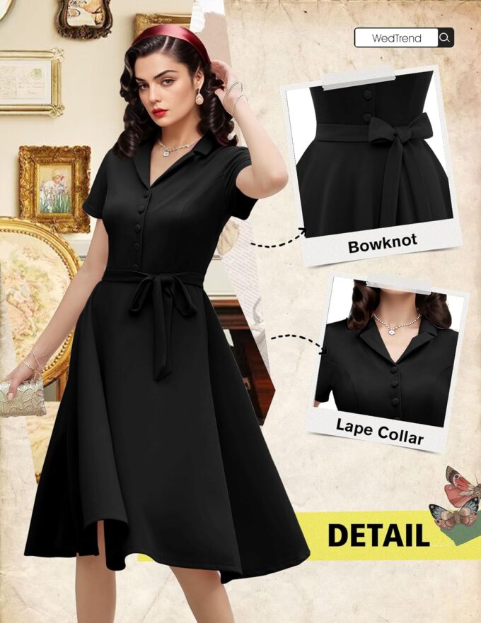 Wedtrend Women's Vintage Tea Dress, Short Sleeve Cocktail Party Dress Work Church Casual Dress – Bild 4