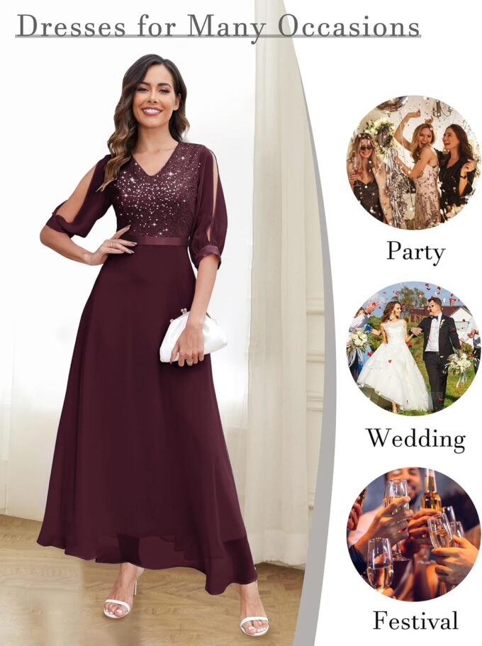 Wedtrend Women's Sequin Dresses Sparkly Glitter Dress Split Sleeves Formal Dresses Maxi Evening Dress – Bild 5