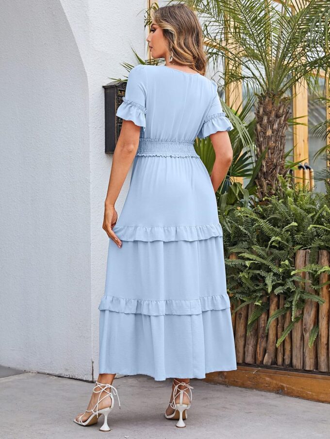 Amegoya Women's V Neck Long Sleeve Boho Maxi Dress Summer Wedding Guest Long Flowy Engagement Dresses – Bild 4