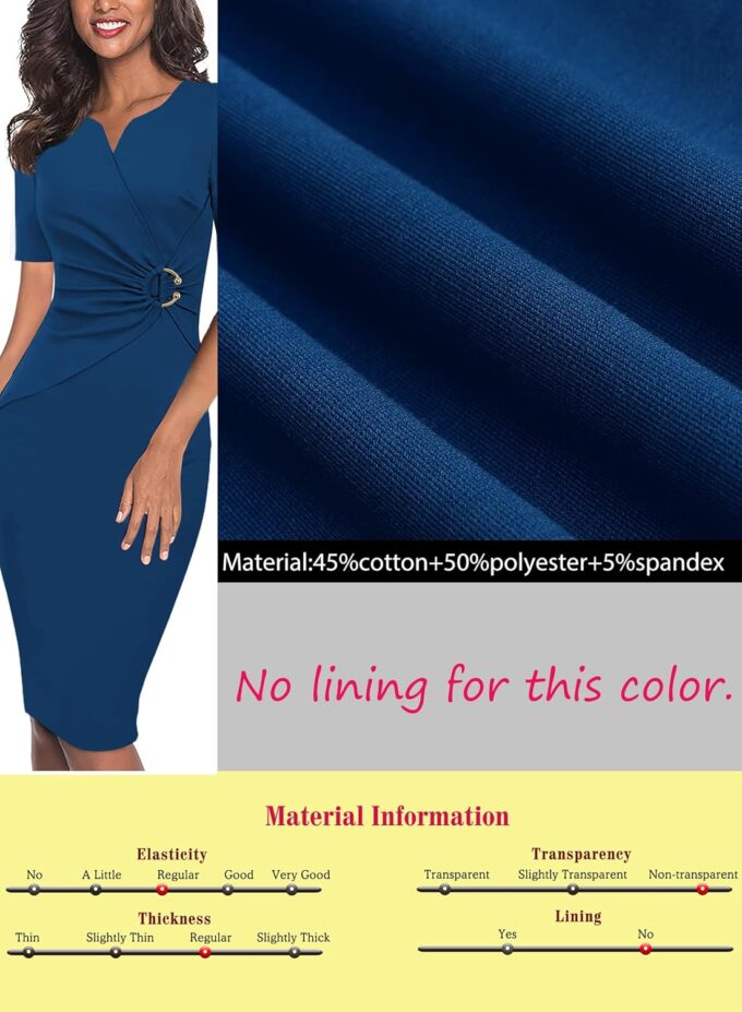 VFSHOW Elegantes Damenkleid mit V-Ausschnitt, gerüscht, für Arbeit, Büro, Business, Kirche, figurbetontes Etuikleid – Bild 7