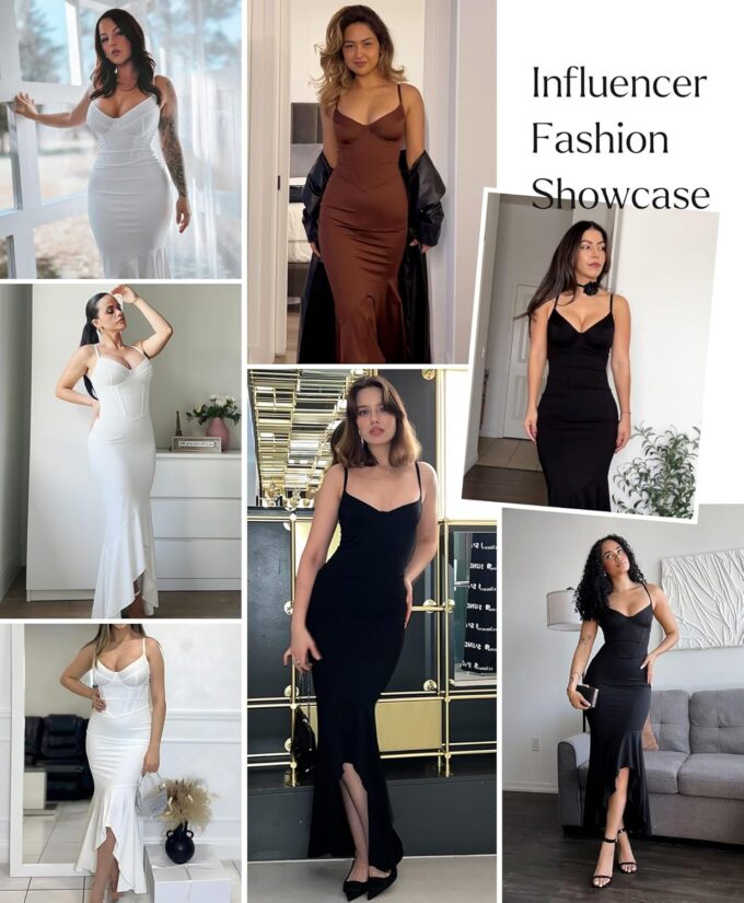 Popilush Corset Dress Built in Shapewear - Formal Dress for Women Deep V Neck Maxi Slip Bridesmaid Dresses for Wedding – Bild 2